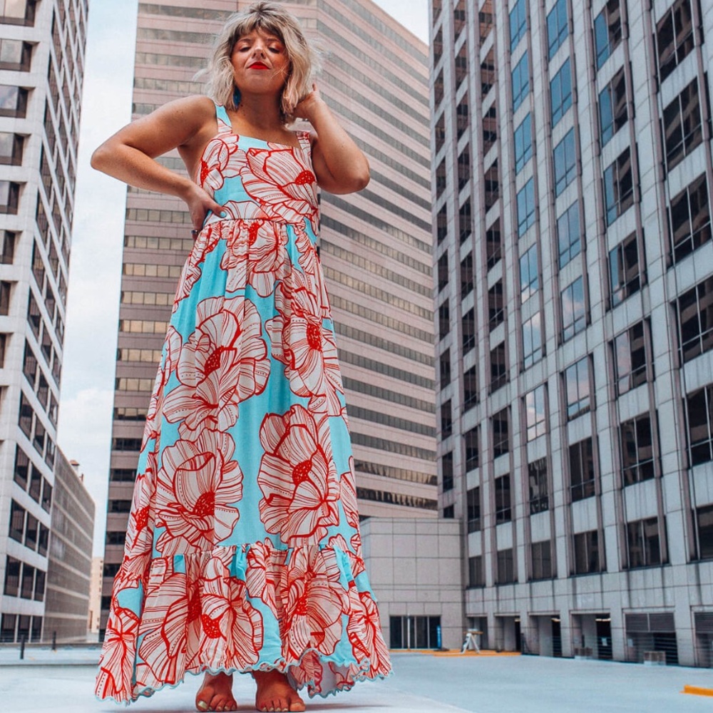 Farm Rio Anthropologie Graphic Floral Print Dress Size XS